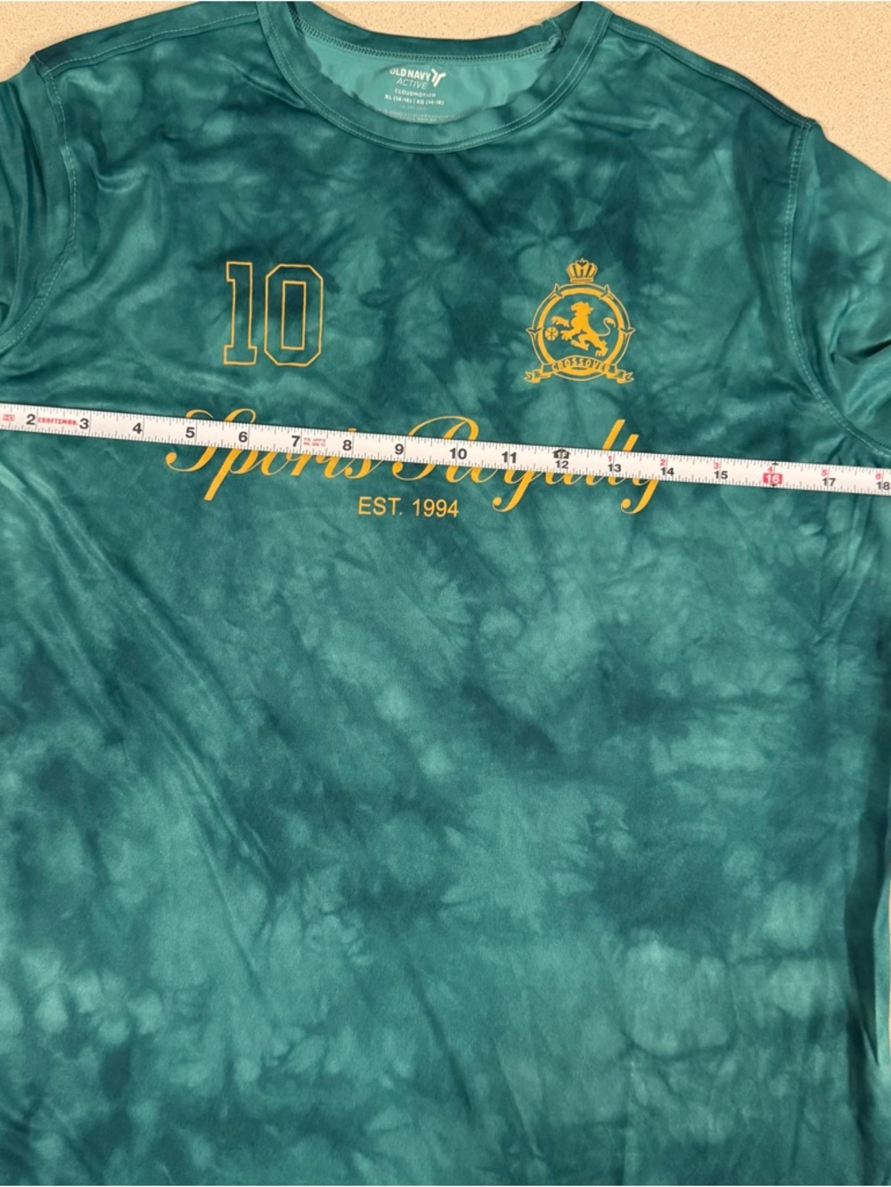Old Navy Boys XL Long-Sleeve Tee with Gold Script Teal Tie-Dye Soccer Athletic - Picture 15 of 17